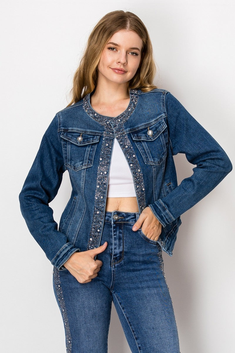 Chamarra mezclilla borde de piedras