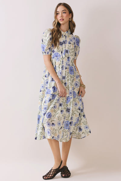 Vestido largo floral manga corta