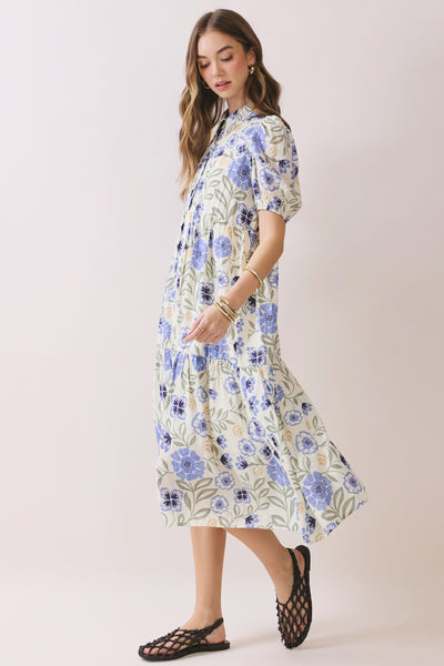 Vestido largo floral manga corta