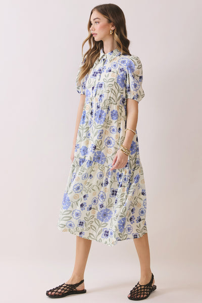 Vestido largo floral manga corta