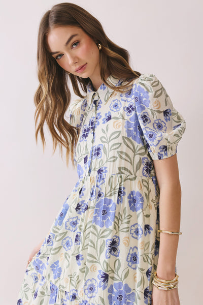 Vestido largo floral manga corta