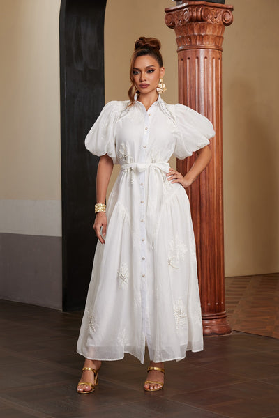 Vestido  largo manga corta abullonada