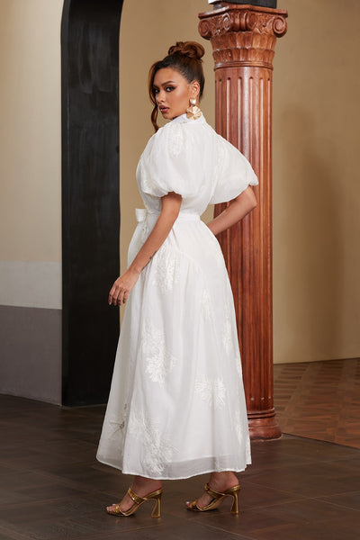 Vestido  largo manga corta abullonada