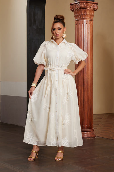 Vestido  largo manga corta abullonada