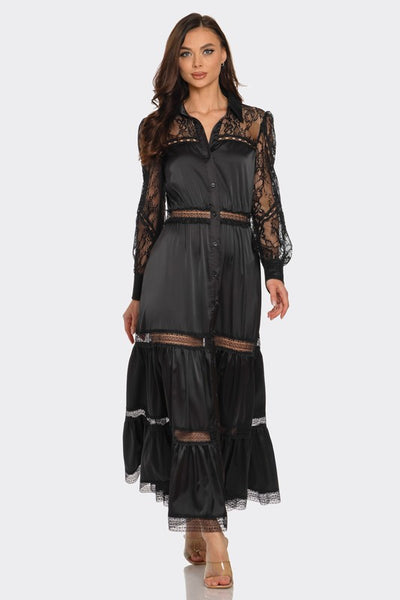 Vestido maxi de satin con encaje