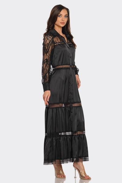 Vestido maxi de satin con encaje