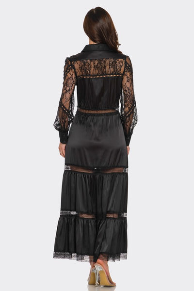 Vestido maxi de satin con encaje