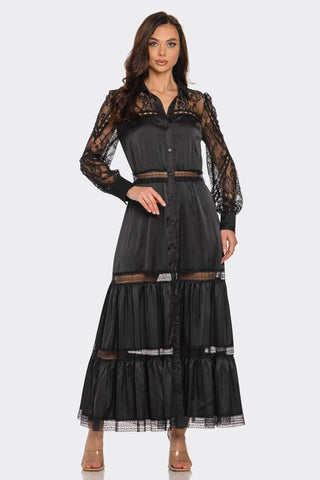 Vestido maxi de satin con encaje