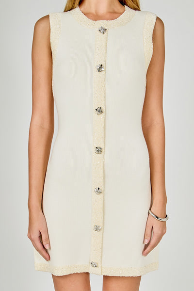 Vestido mini botones piedra