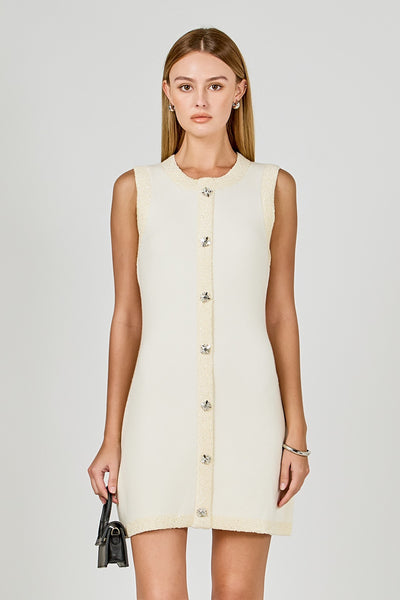 Vestido mini botones piedra