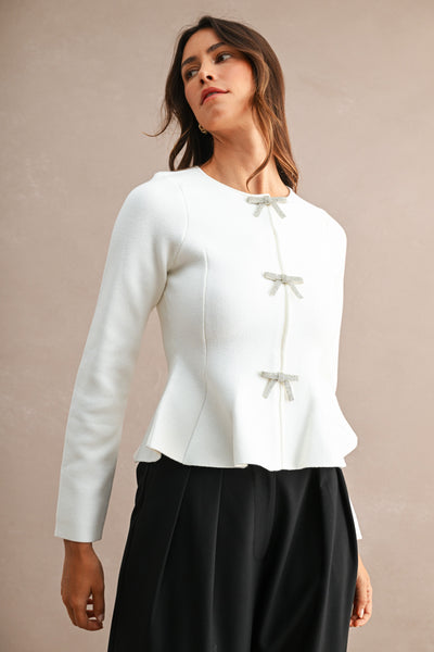 Blusa  peplum manga larga con moños