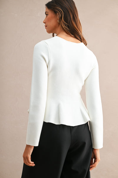 Blusa  peplum manga larga con moños