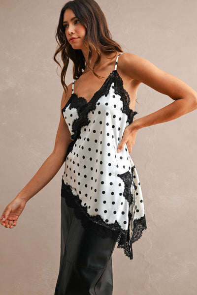 Blusa satin de lunares con encaje