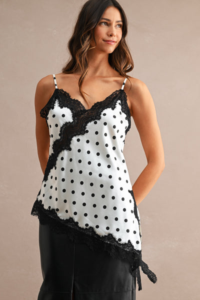 Blusa satin de lunares con encaje