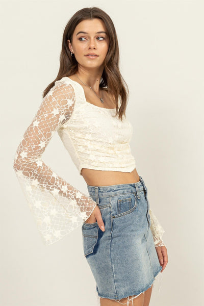 Blusa top manga larga encaje