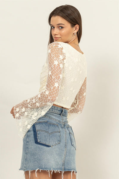 Blusa top manga larga encaje