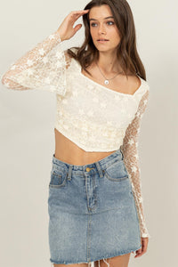 Blusa top manga larga encaje