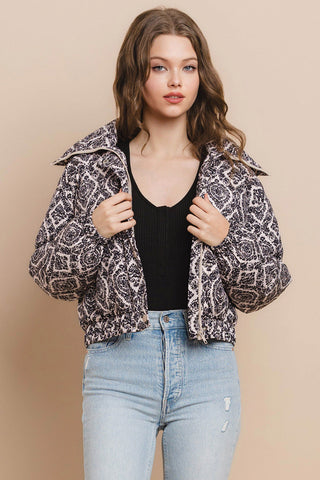 Chamarra acolchada corta estampada