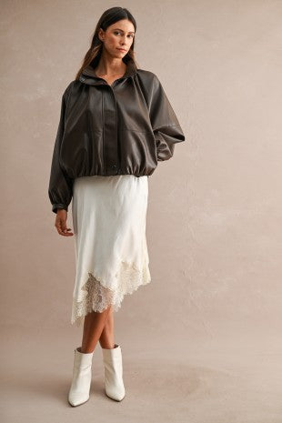 Falda midi asimetrica satin