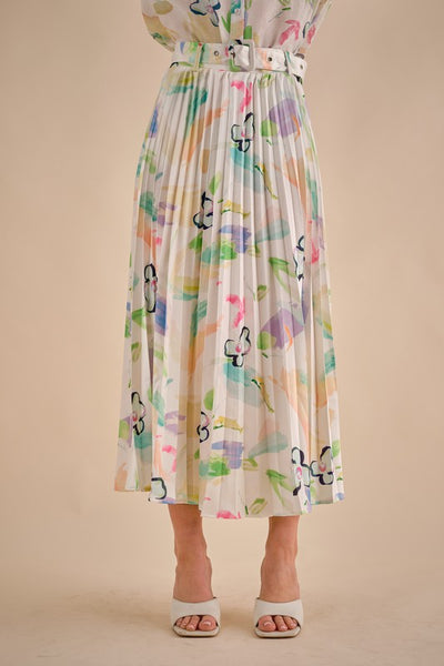 Falda midi plisada floral y colores