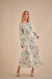 Falda midi plisada floral y colores