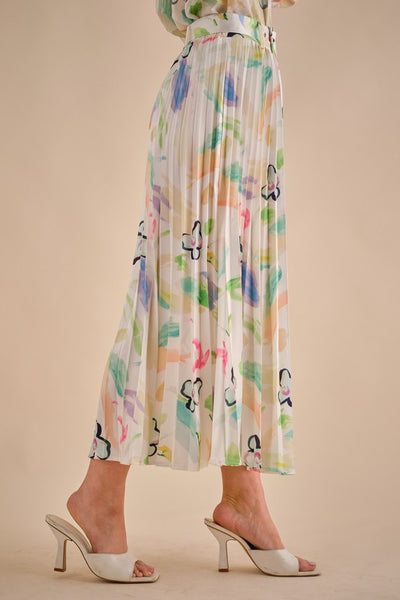 Falda midi plisada floral y colores