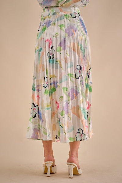 Falda midi plisada floral y colores