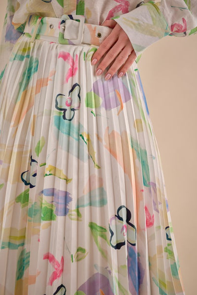 Falda midi plisada floral y colores