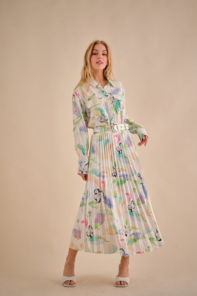 Falda midi plisada floral y colores