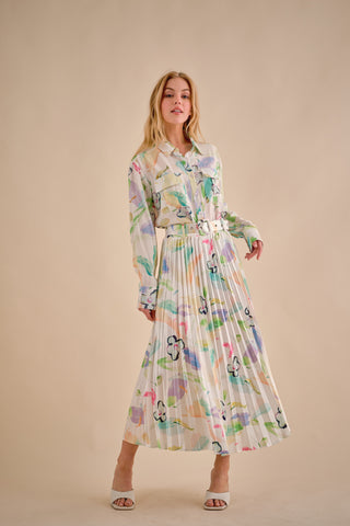 Falda midi plisada floral y colores