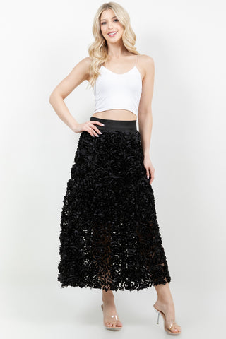 Falda midi rosas 3D