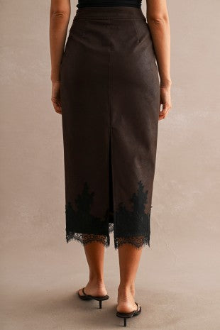 Falda midi vinil con encaje