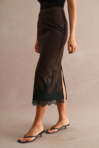 Falda midi vinil con encaje