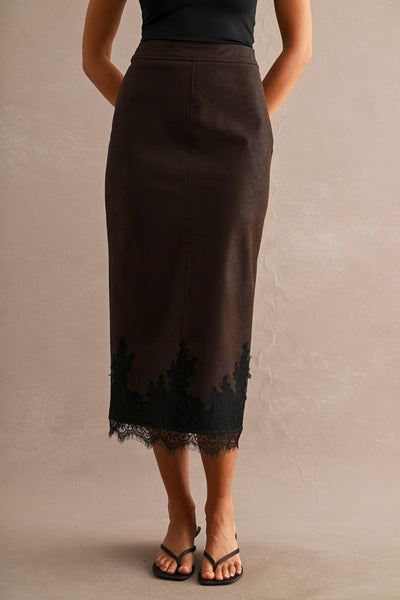 Falda midi vinil con encaje