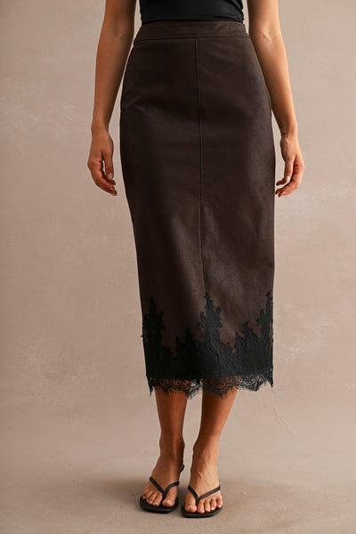 Falda midi vinil con encaje
