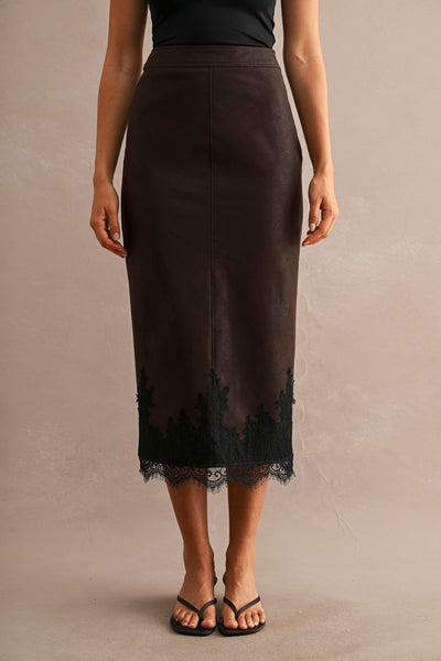Falda midi vinil con encaje
