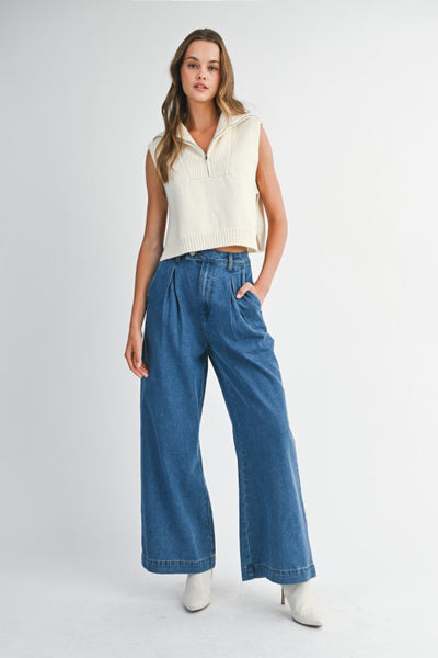 Pantalon ancho mezclilla