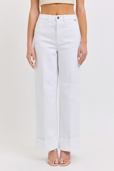 Pantalon mezclilla wide leg dobladillo