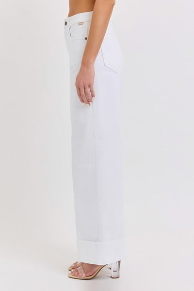 Pantalon mezclilla wide leg dobladillo