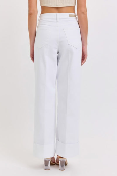 Pantalon mezclilla wide leg dobladillo