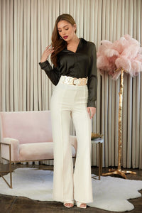 Pantalon vestir cinto maxi dorado