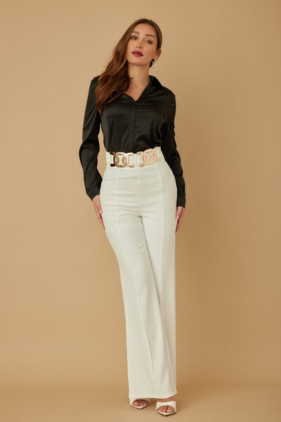Pantalon vestir cinto maxi dorado