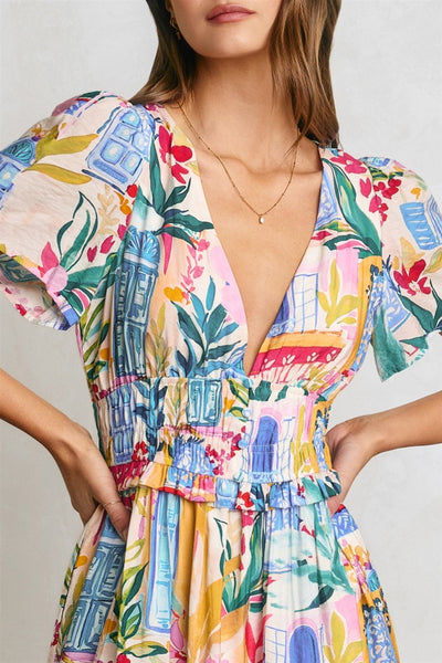 Vestido  largo estamapdo manga corta