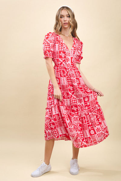 Vestido largo manga abullonada estampado