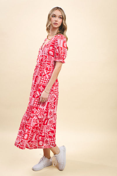 Vestido largo manga abullonada estampado
