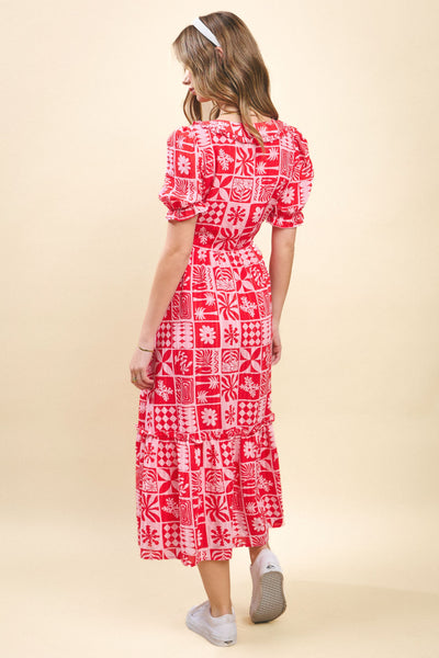 Vestido largo manga abullonada estampado