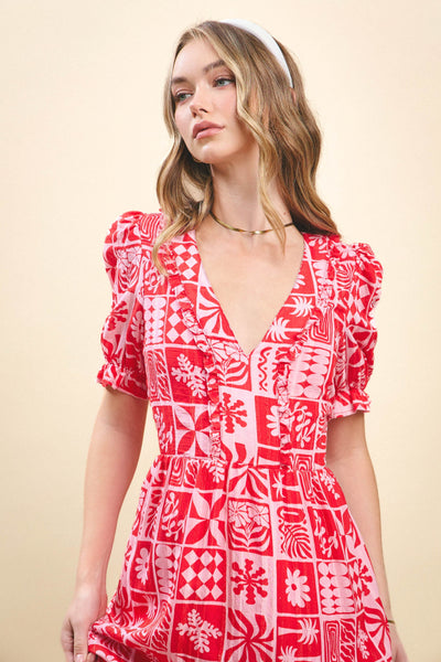 Vestido largo manga abullonada estampado