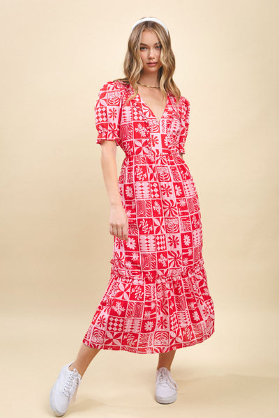 Vestido largo manga abullonada estampado