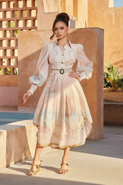 Vestido  largo manga larga abullonada