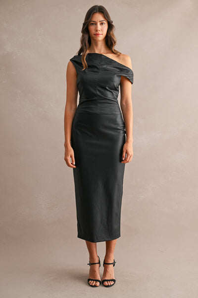 Vestido largo vinipiel a los hombros